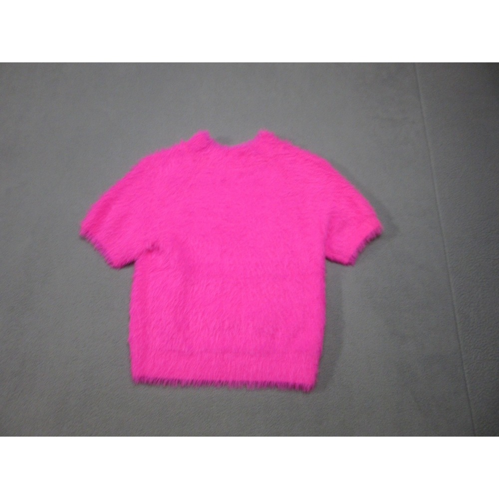 Pilcro Sweater Womens Small Pink Hot Soft Fuzzy Eyelash Knit Crew Neck Cropped